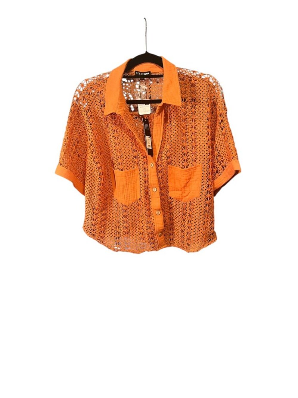 Fashion Nova Rust Crochet Button Down Shirt Size 2X NWT Boho Cover Up